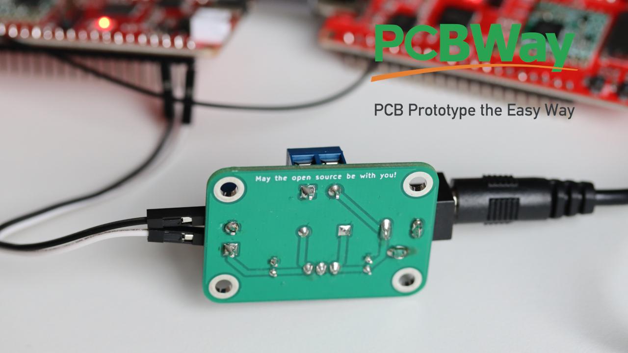 Linear voltage regulator L7805 on a printed circuit board designed with KiCad and manufactured by PCBWay